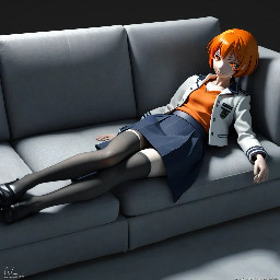 (masterpiece, best quality, highres, ultra-detailed), Nobara Kugisaki, (anime style:1.4), (official art style:1.2), (cel shading:1.3), (flat color:1.1), (2D:1.3), clean lines, vibrant colors, full body, (lying on sofa:1.2), relaxed pose, cozy living room, short orange hair, bob cut, orange eyes, confident smile, Jujutsu High uniform, navy blue jacket, long skirt, black stockings, brown loafers, soft lighting, high contrast, sharp focus.  Negative prompt: (3d, render, cgi, photorealistic, realistic, semi-realistic:1.4), (bad anatomy, deformed, ugly, disfigured, poorly drawn face, extra limbs, missing limbs, floating limbs, disconnected limbs, malformed limbs, long neck, long body, extra fingers, fewer fingers, low quality, worst quality, normal quality, jpeg artifacts, signature, watermark, username, blurry, out of focus, monochrome, grayscale, multiple characters, standing, sitting, cropped, close-up, text, logo, NSFW)