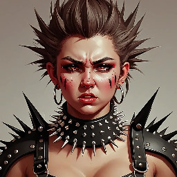 Ratatatat74 art style warrior woman wearing spiked collar and blushing