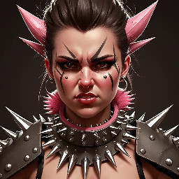 Ratatatat74 art style warrior woman wearing spiked collar and blushing